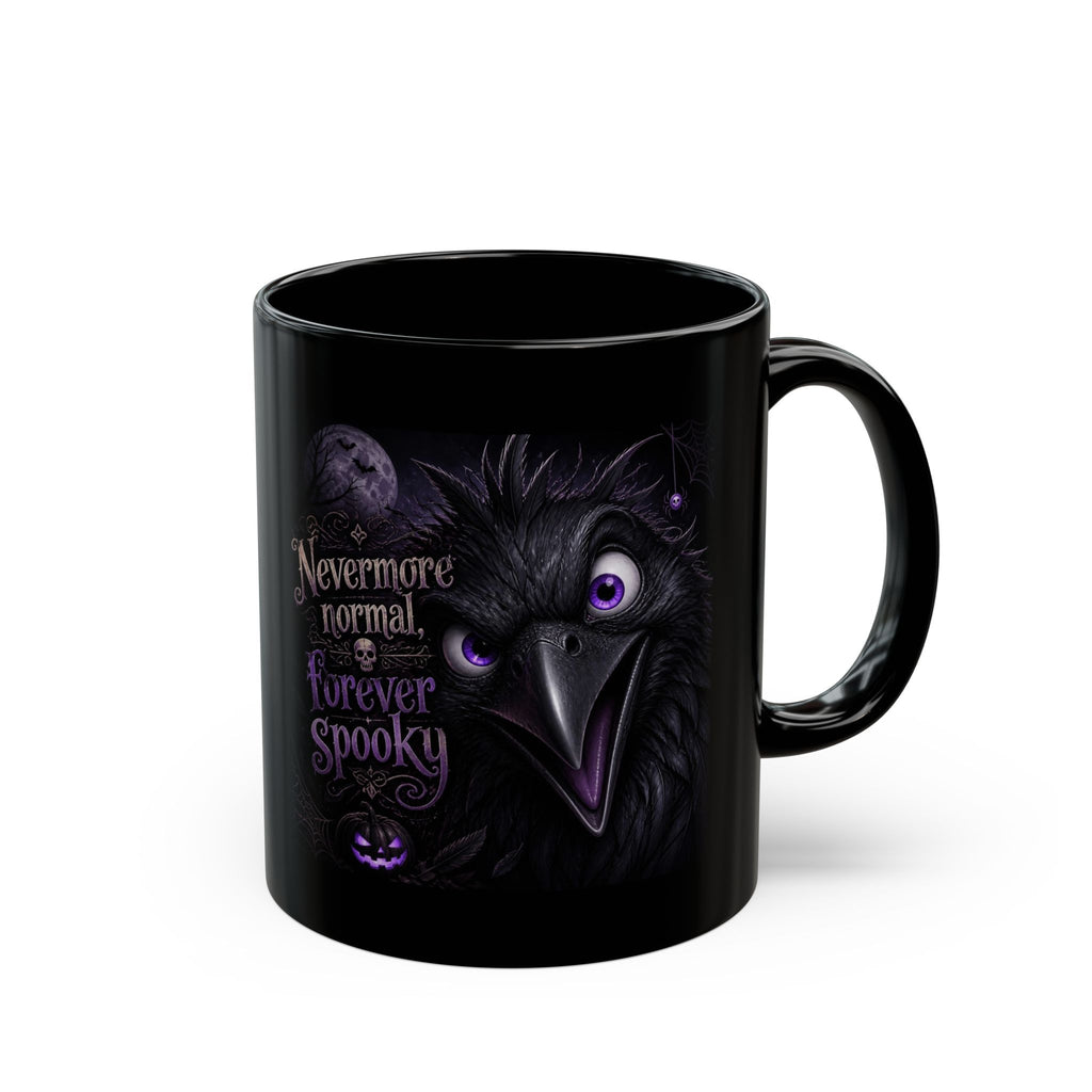 Forever Spooky Raven Black Mug — "Nevermore normal, Forever Spooky" Halloween Coffee Cup