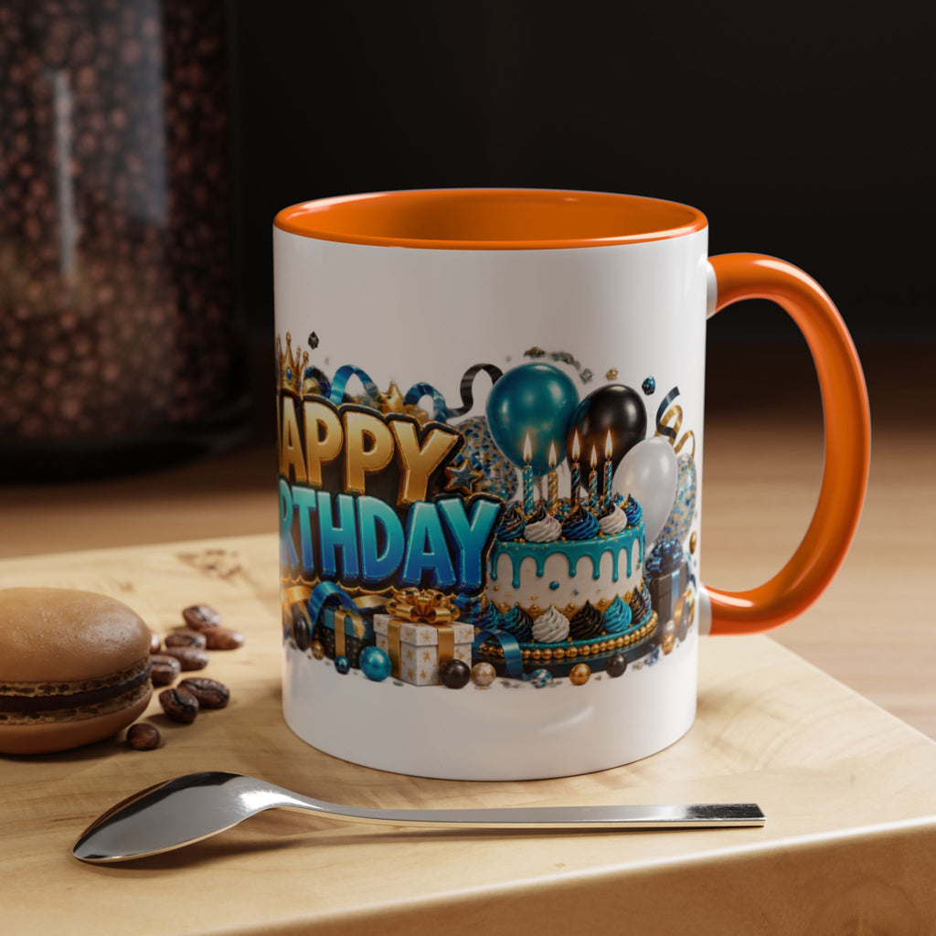 Happy Birthday White Tiger Mug – Colorful 3D Birthday Gift – White Coffee Mug