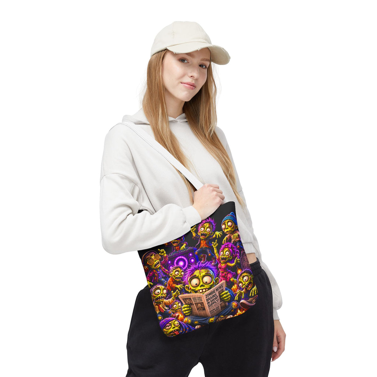 FestoraShop Funny Zombies Tote Bag - Cute 3D Halloween Zombie Reading Design