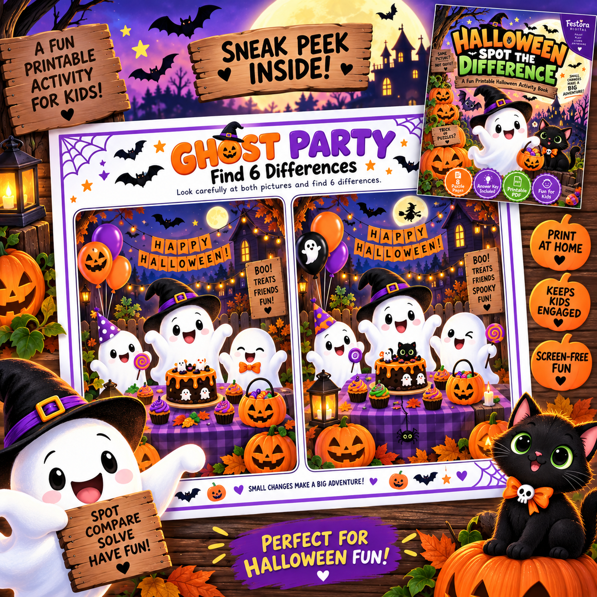 Halloween Spot the Difference Printable Games for Kids | Festora Digital