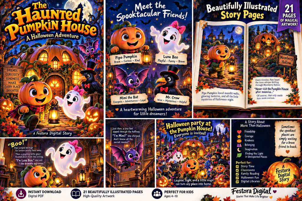 The Haunted Pumpkin House – Illustrated Halloween Storybook for Kids | Digital PDF